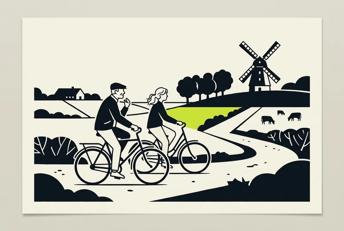Illustration af et par på cykeltur